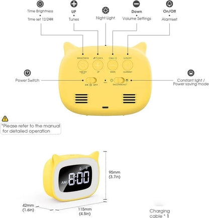 Yellow Digital LED Alarm Clock with Silent Operation, 5 Volume Levels, 5-Color Night Light, 18 Natural V1188-MS-325-0176