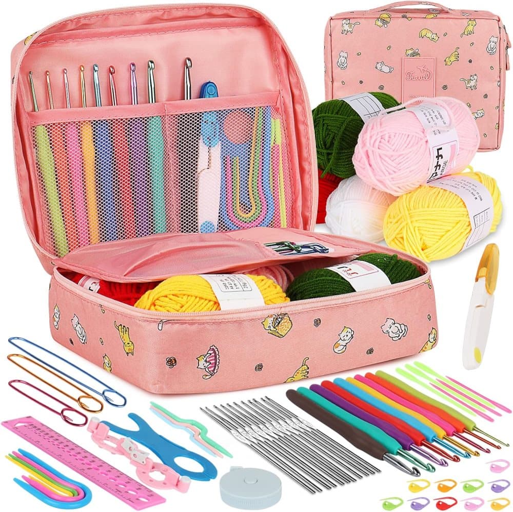 58-piece crochet hook set with ergonomic handles and yarn, includes crochet bag, 12cm V1188-MS-325-0177