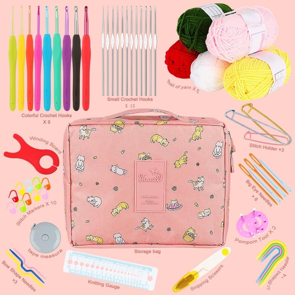 58-piece crochet hook set with ergonomic handles and yarn, includes crochet bag, 12cm V1188-MS-325-0177