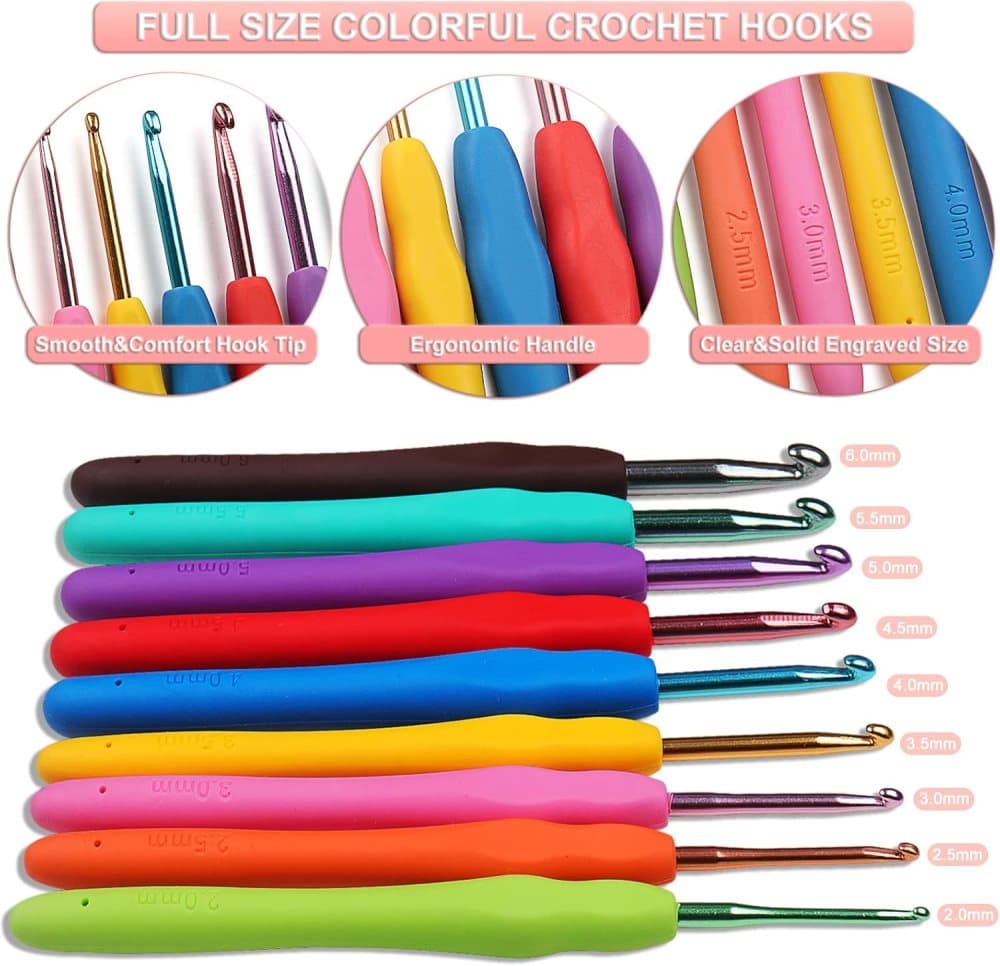 58-piece crochet hook set with ergonomic handles and yarn, includes crochet bag, 12cm V1188-MS-325-0177