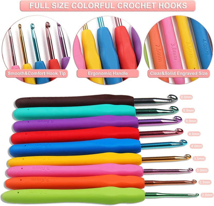 58-piece crochet hook set with ergonomic handles and yarn, includes crochet bag, 12cm V1188-MS-325-0177