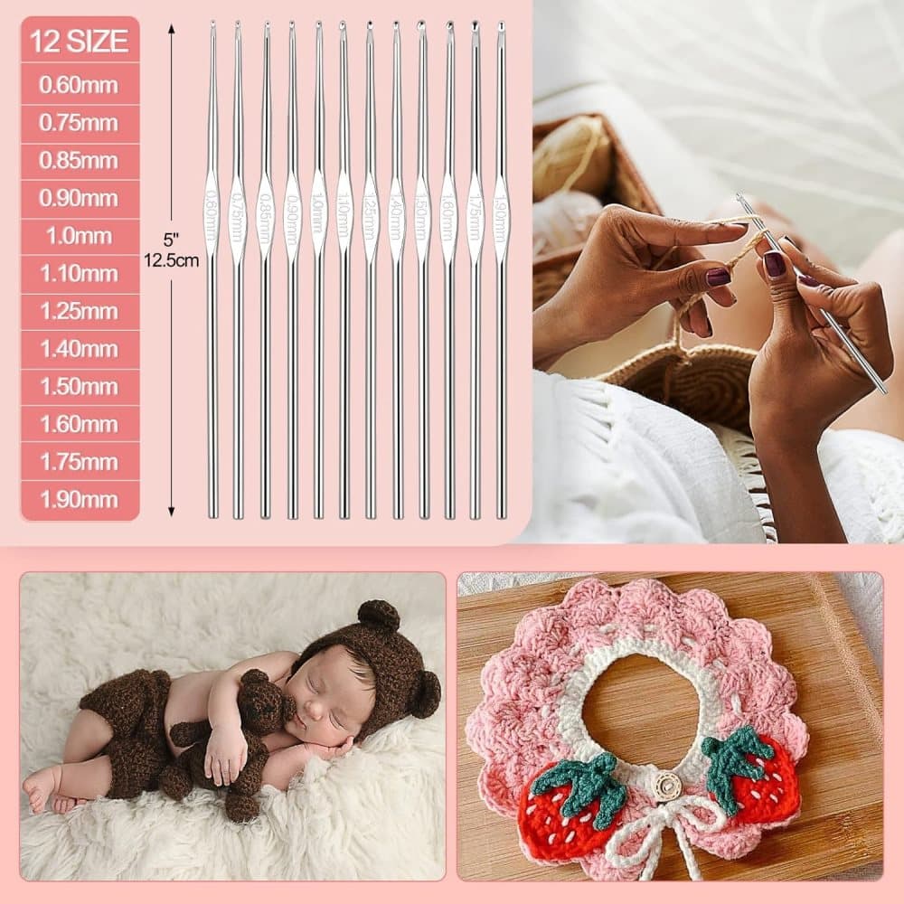 58-piece crochet hook set with ergonomic handles and yarn, includes crochet bag, 12cm V1188-MS-325-0177