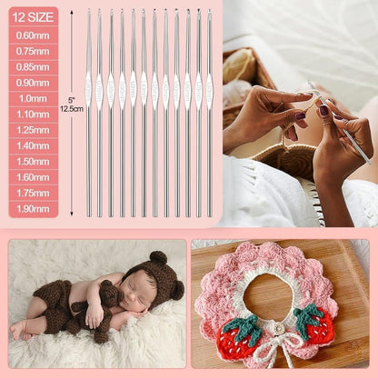 58-piece crochet hook set with ergonomic handles and yarn, includes crochet bag, 12cm V1188-MS-325-0177