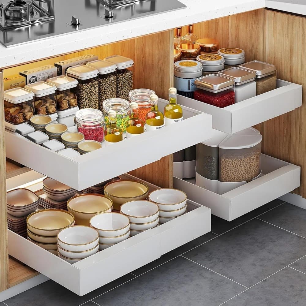 1 Layer Adjustable Metal Storage Shelf for Cabinets, Telescopic Drawer Pull-Out, Compatible with Kitchen V1188-MS-325-0178