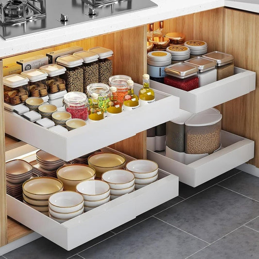 1 Layer Adjustable Metal Storage Shelf for Cabinets, Telescopic Drawer Pull-Out, Compatible with Kitchen V1188-MS-325-0178