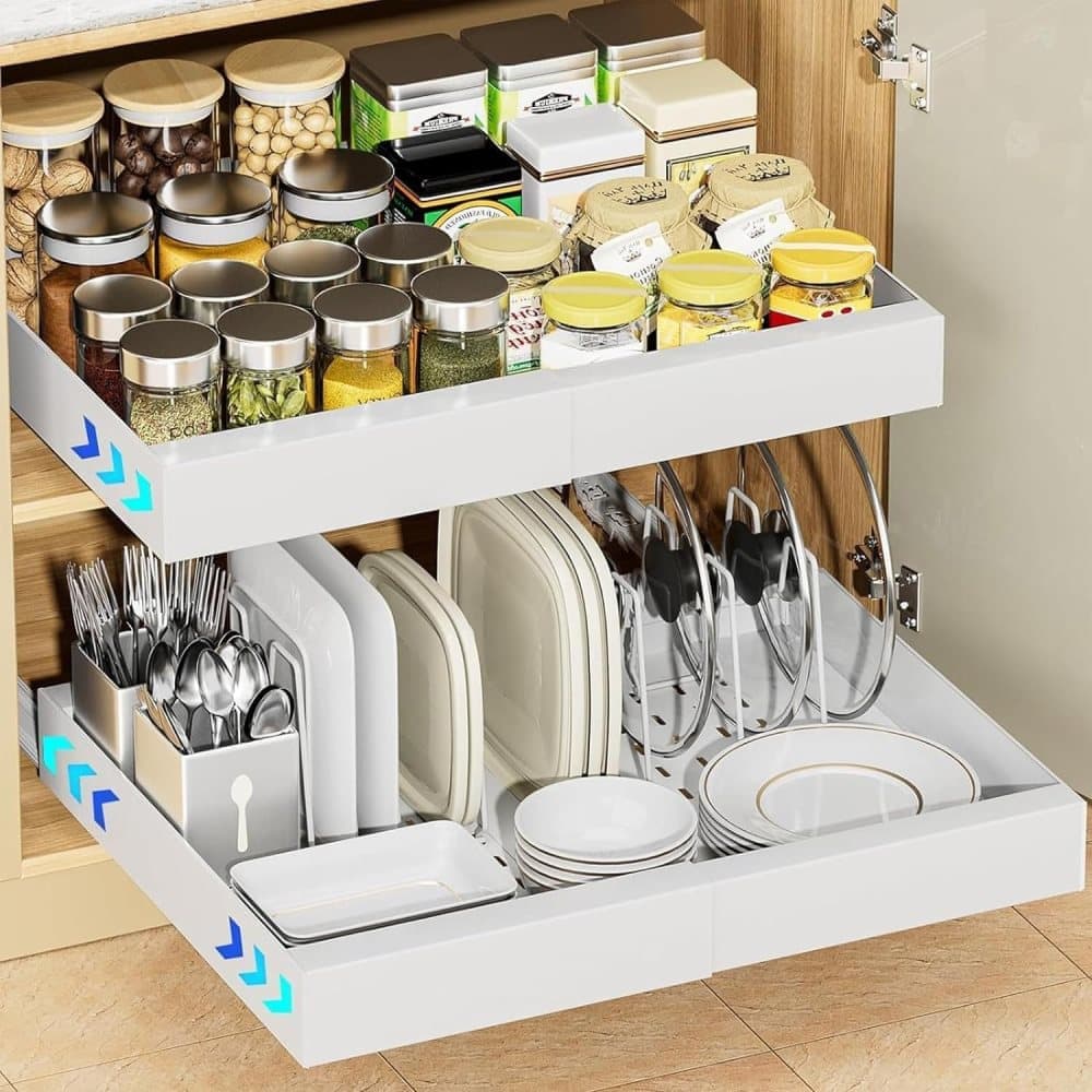 1 Layer Adjustable Metal Storage Shelf for Cabinets, Telescopic Drawer Pull-Out, Compatible with Kitchen V1188-MS-325-0178