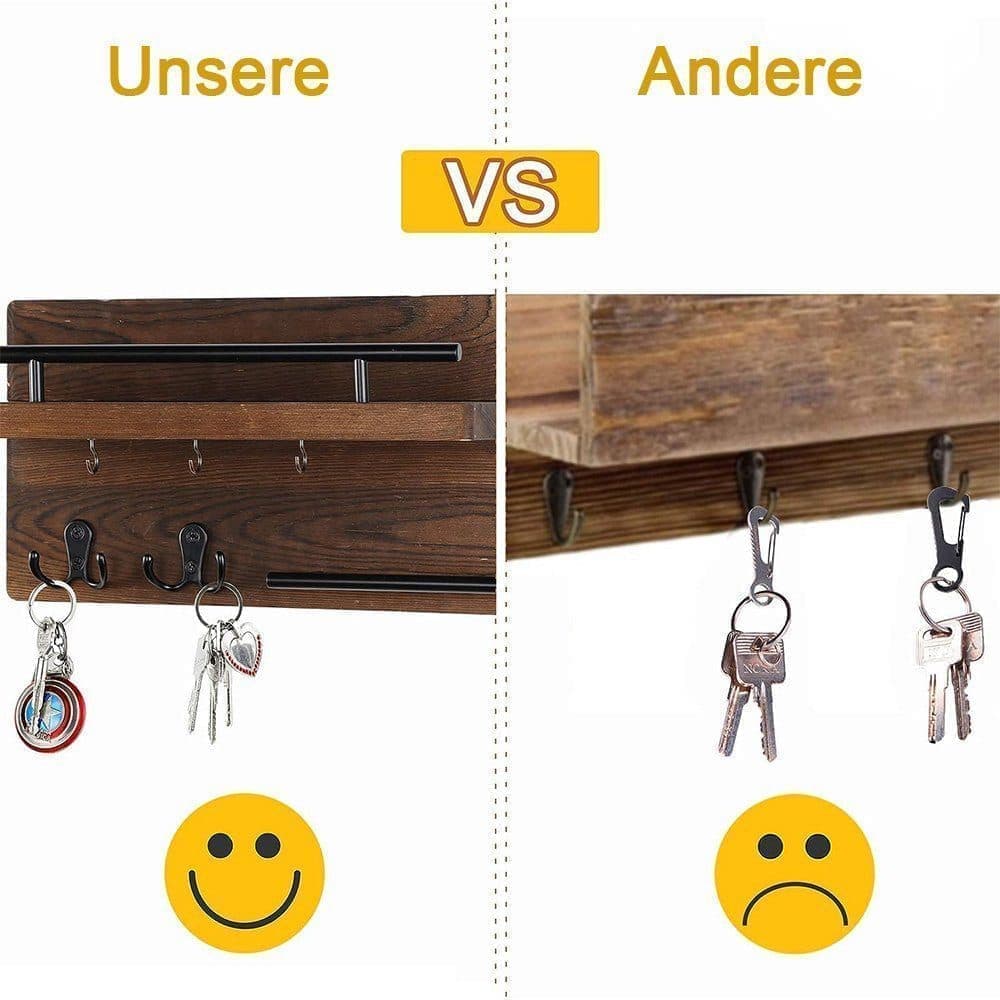 7-Hook Wall Mounted Wooden Key Holder with Storage Tray, 30 cm, for Hallway Corridor Bedroom & Office V1188-MS-325-0190
