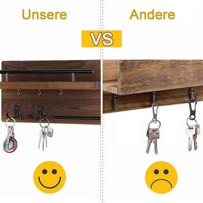 7-Hook Wall Mounted Wooden Key Holder with Storage Tray, 30 cm, for Hallway Corridor Bedroom & Office V1188-MS-325-0190