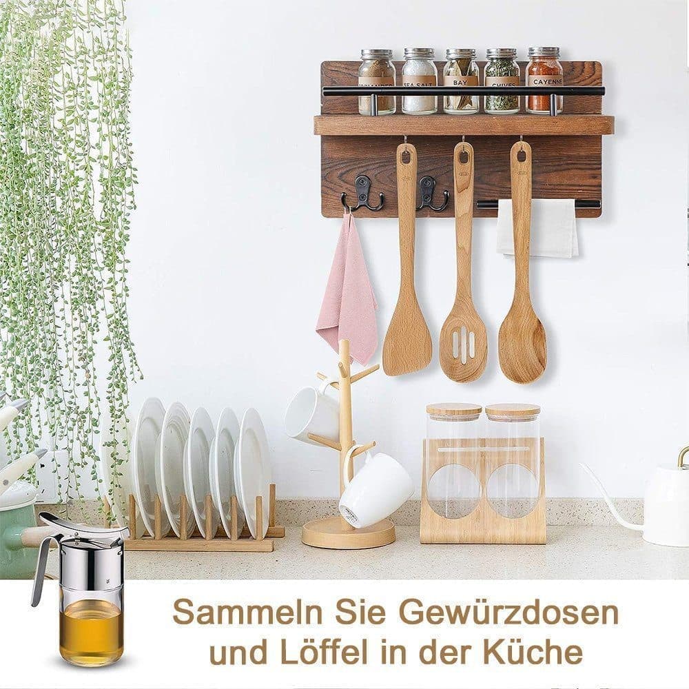7-Hook Wall Mounted Wooden Key Holder with Storage Tray, 30 cm, for Hallway Corridor Bedroom & Office V1188-MS-325-0190