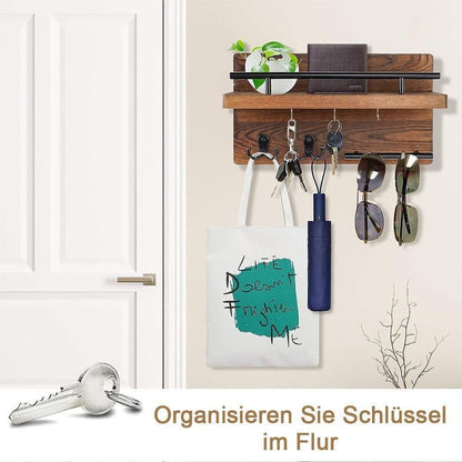 7-Hook Wall Mounted Wooden Key Holder with Storage Tray, 30 cm, for Hallway Corridor Bedroom & Office V1188-MS-325-0190