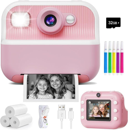 1 Children's Digital Camera with Instant Printing 1080P HD 2.4-inch Screen, Pink, Includes Paper and 32GB V1188-MS-325-0191