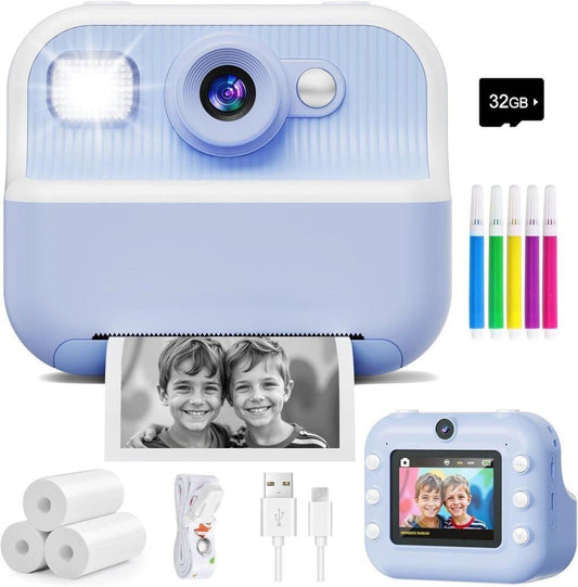 Children's Digital Camera 1080P HD with 2.4-Inch Screen, Instant Printing, Includes Paper & 32GB Card, for V1188-MS-325-0192