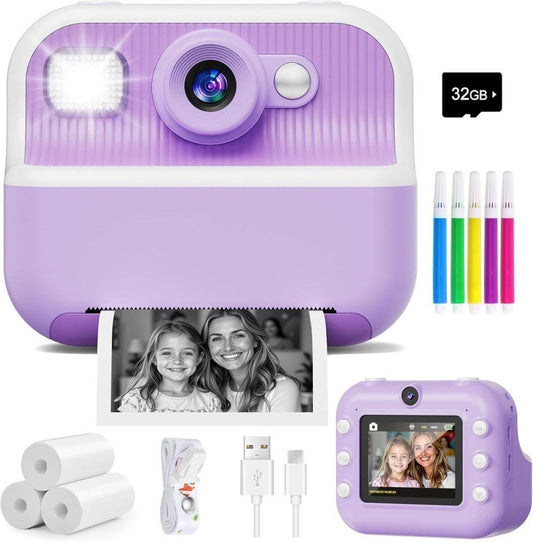 32GB Kids Digital Camera with 1080P HD and Instant Printing, 2.4-Inch Screen, Includes Paper, for Ages 3-12, V1188-MS-325-0193