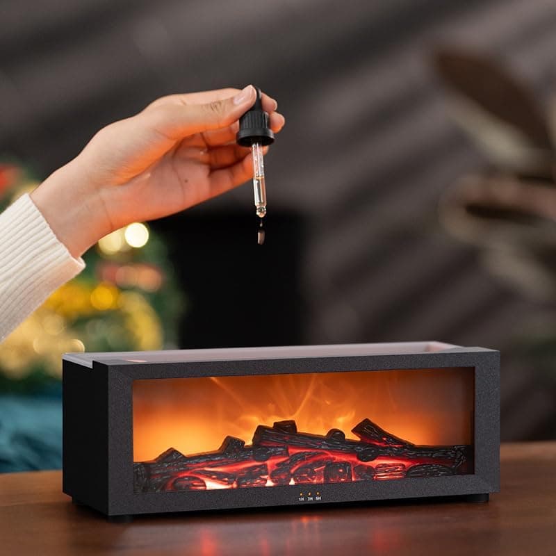 2-in-1 LED Humidifier with Fireplace Effect, 150ml Aromatherapy Diffuser, 3 Timer Settings, Remote Control, V1188-MS-325-0194