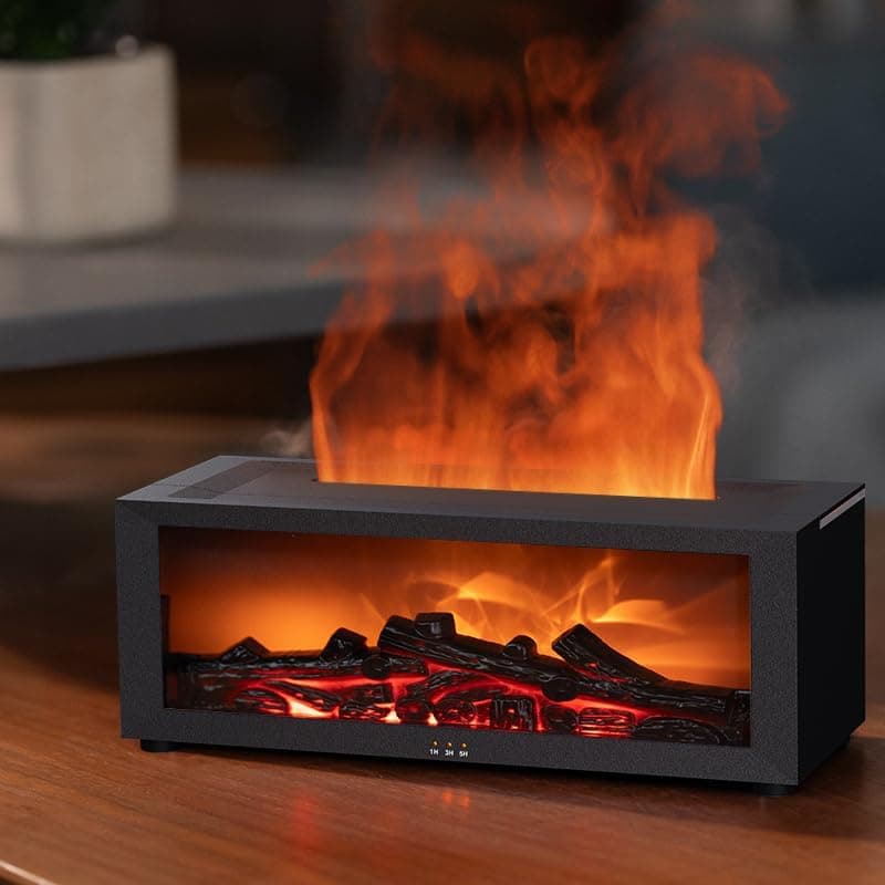 2-in-1 LED Humidifier with Fireplace Effect, 150ml Aromatherapy Diffuser, 3 Timer Settings, Remote Control, V1188-MS-325-0194