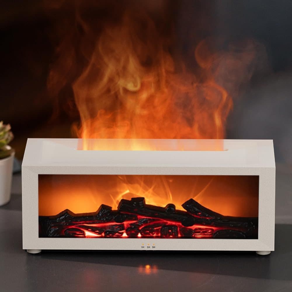150ml White Humidifier with Fireplace Flames, 7-Color LED, Aromatherapy Diffuser, Remote Control, 3-Level V1188-MS-325-0195