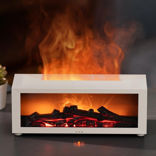 150ml White Humidifier with Fireplace Flames, 7-Color LED, Aromatherapy Diffuser, Remote Control, 3-Level V1188-MS-325-0195
