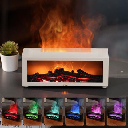 150ml White Humidifier with Fireplace Flames, 7-Color LED, Aromatherapy Diffuser, Remote Control, 3-Level V1188-MS-325-0195
