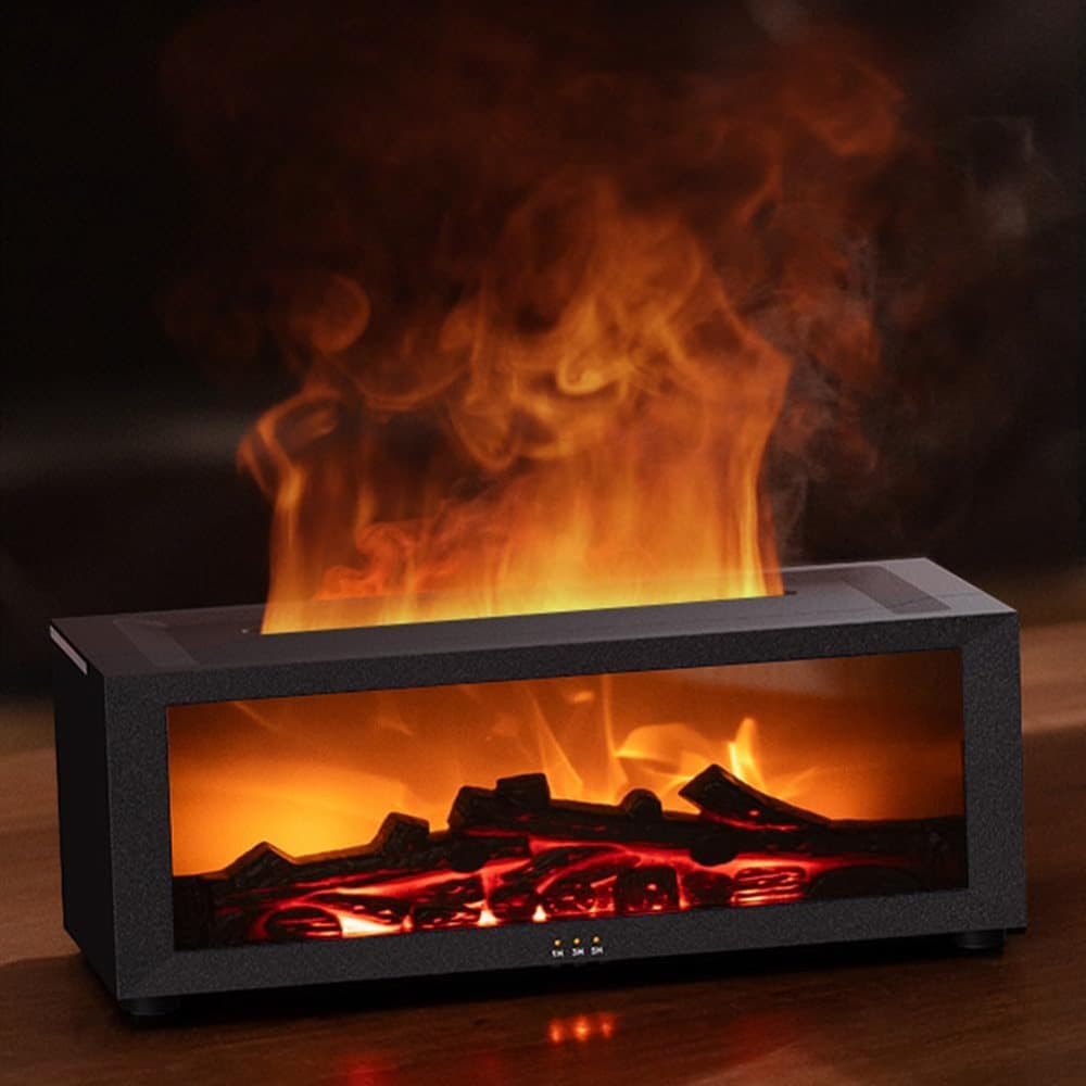150ml White Humidifier with Fireplace Flames, 7-Color LED, Aromatherapy Diffuser, Remote Control, 3-Level V1188-MS-325-0195