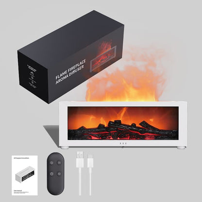 150ml White Humidifier with Fireplace Flames, 7-Color LED, Aromatherapy Diffuser, Remote Control, 3-Level V1188-MS-325-0195