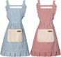 2-Pack Women's Cotton Linen Blend Kitchen Apron with Adjustable Straps and Lace Pocket, Pink V1188-MS-325-0203