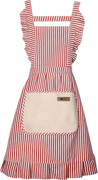 2-Pack Women's Cotton Linen Blend Kitchen Apron with Adjustable Straps and Lace Pocket, Pink V1188-MS-325-0203
