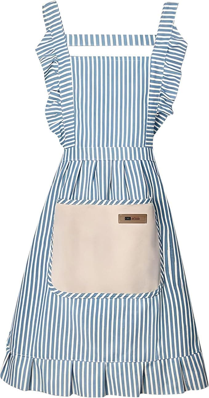 2-Pack Women's Kitchen Apron with Adjustable Straps, Cotton Linen Blend, Lace Pocket, Green V1188-MS-325-0204