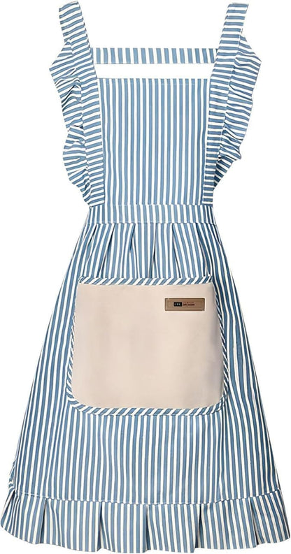 2-Pack Women's Kitchen Apron with Adjustable Straps, Cotton Linen Blend, Lace Pocket, Green V1188-MS-325-0204
