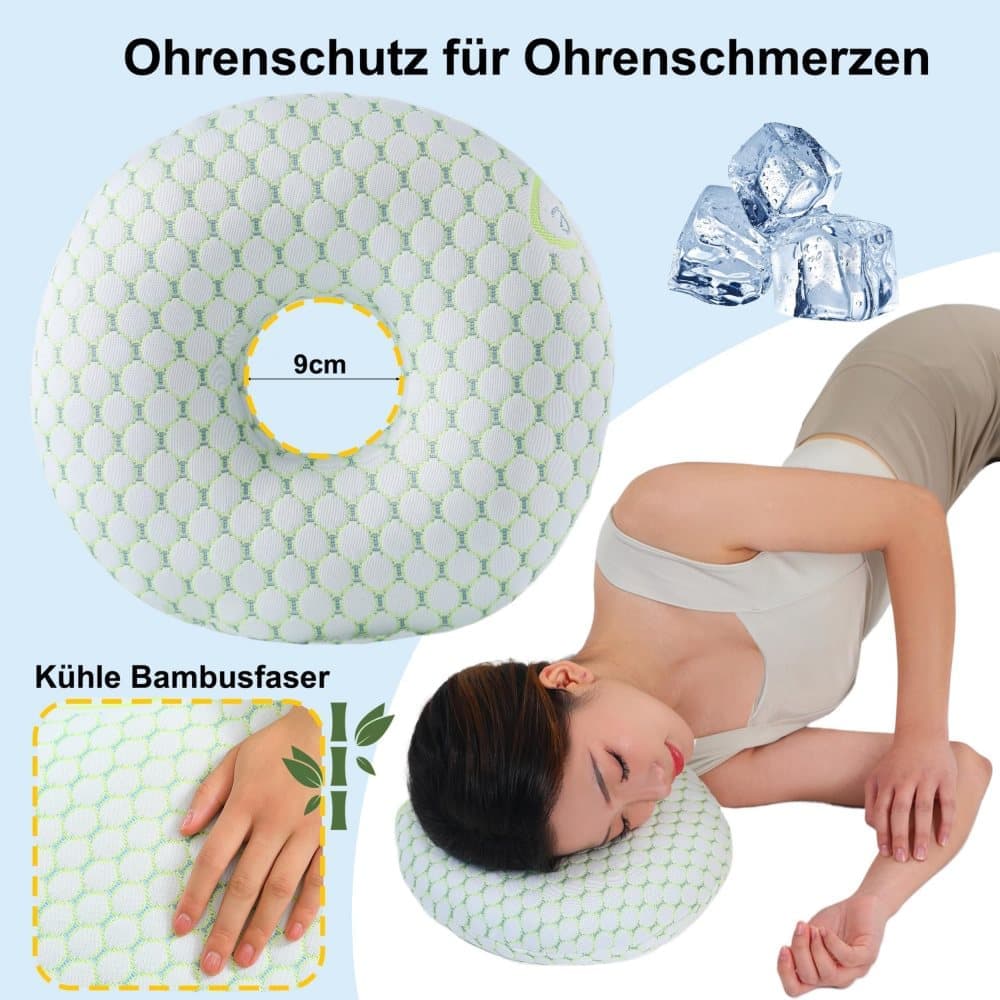 Ergonomic Ear Pillow for Side Sleeping, Relieves Ear Pressure with Perforated Design, Gold V1188-MS-325-0208