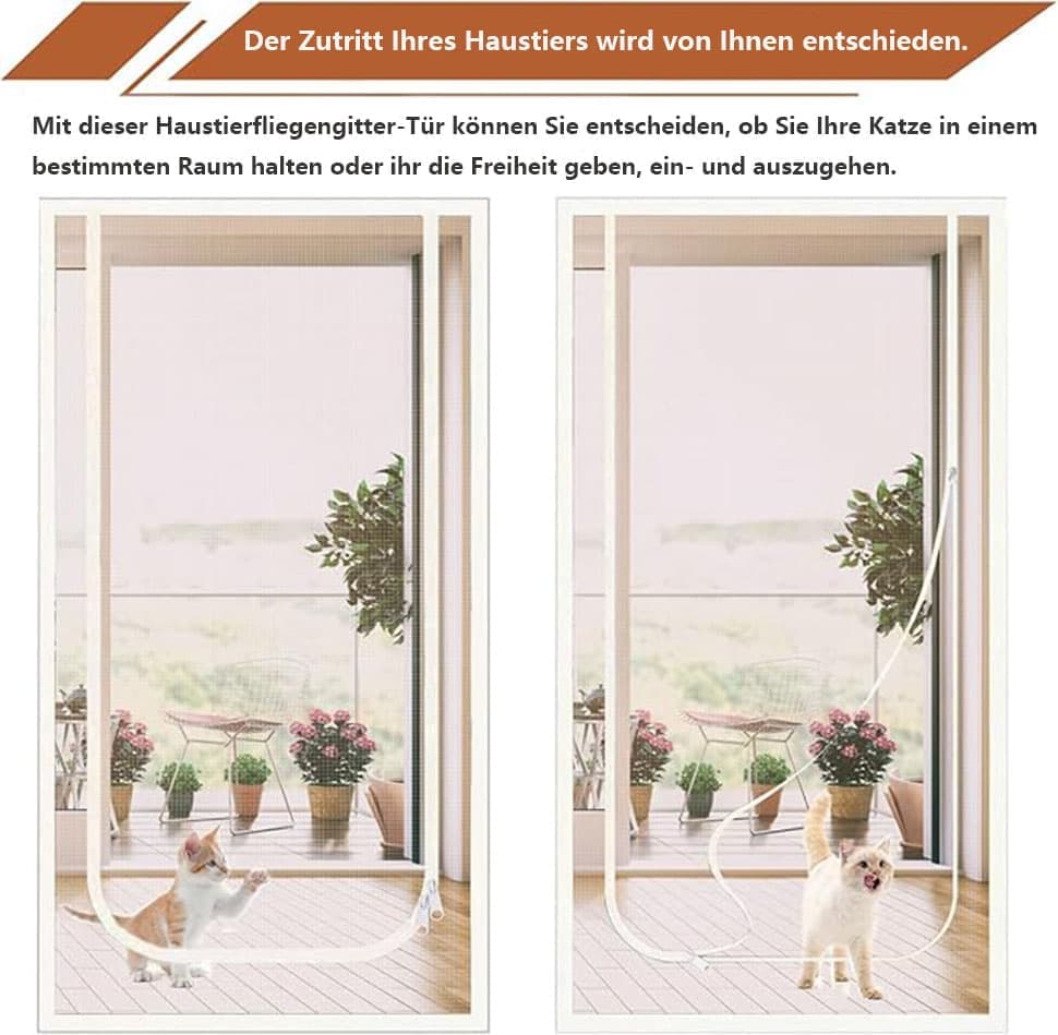 Cat Repellent Door Curtain, White, Durable Mesh Protects Against Cats and Pests, Easy to Install, 90x210cm V1188-MS-325-0210