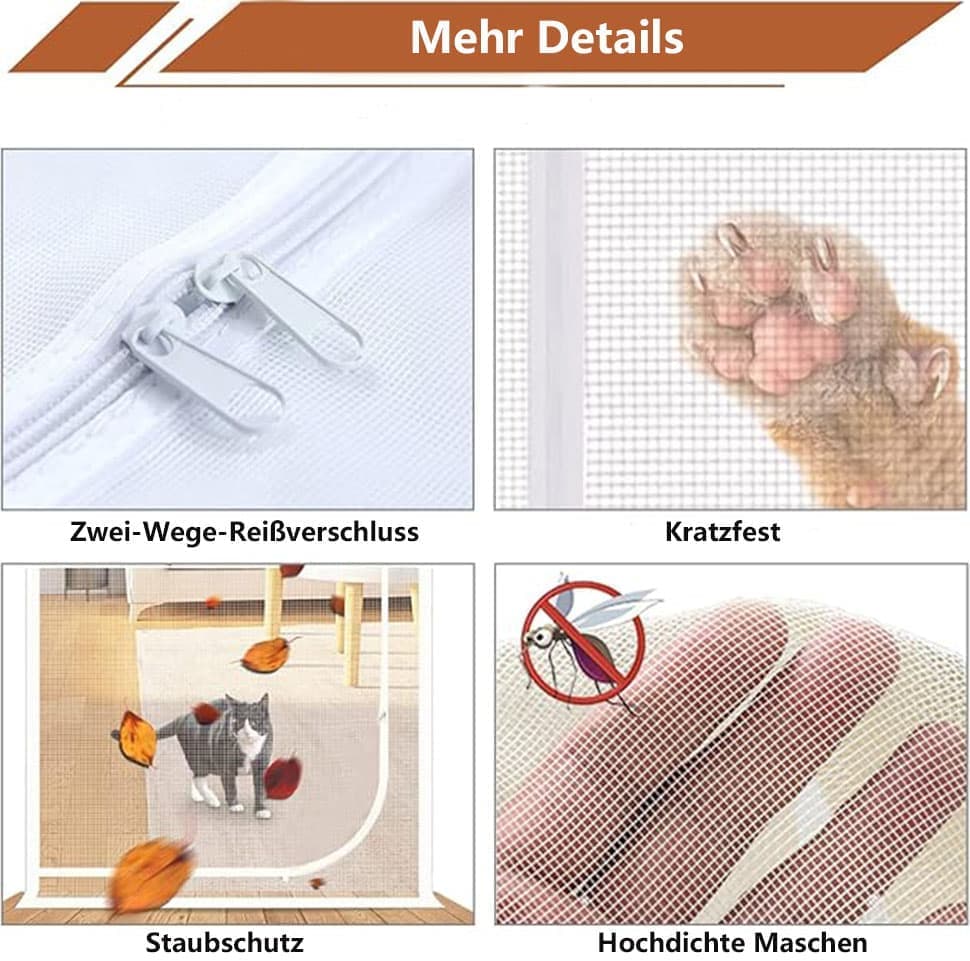 Cat Repellent Door Curtain, White, Durable Mesh Protects Against Cats and Pests, Easy to Install, 90x210cm V1188-MS-325-0210