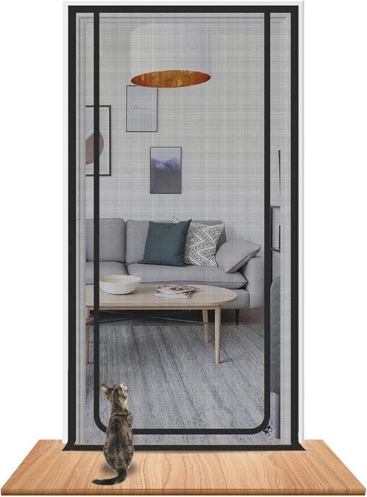 Black Cat Repellent Zipper Door Curtain, 80x200cm, Durable Mesh Protects Against Cats and Pests, Easy to V1188-MS-325-0212