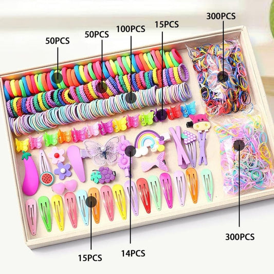 844-Piece Hair Accessories Set with Colorful Clips and Scrunchies for Girls, Perfect for All Occasions V1188-MS-325-0219