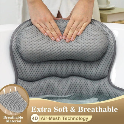 6 Suction Cups Bathtub Cushion with Ergonomic Neck and Back Support 4D Air Mesh, Gray V1188-MS-325-0225