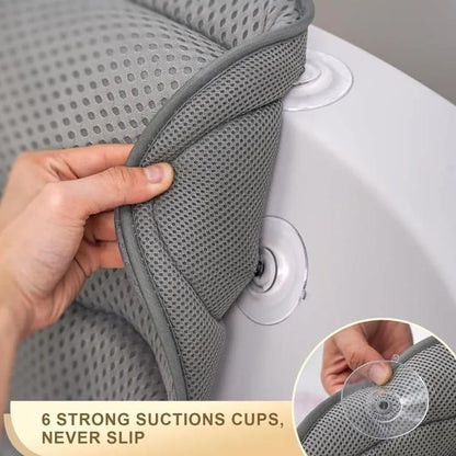 6 Suction Cups Bathtub Cushion with Ergonomic Neck and Back Support 4D Air Mesh, Gray V1188-MS-325-0225