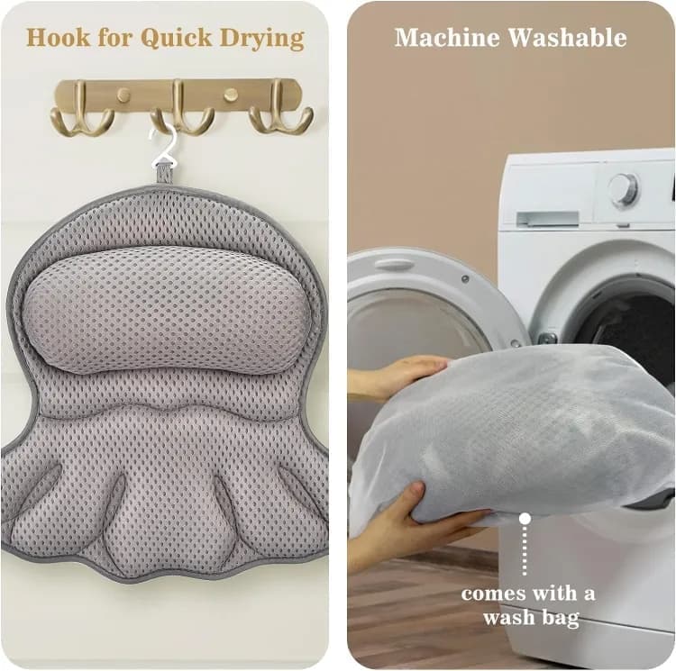 6 Suction Cups Bathtub Cushion with Ergonomic Neck and Back Support 4D Air Mesh, Gray V1188-MS-325-0225