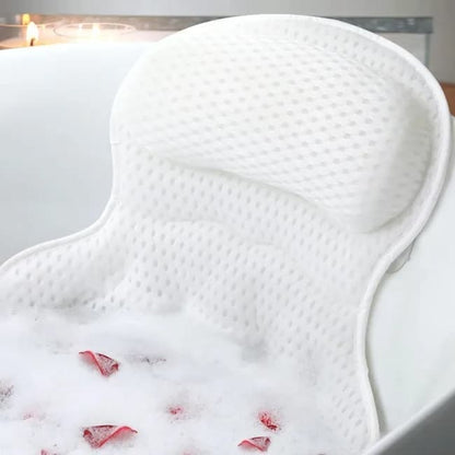 6 Suction Cups Bathtub Cushion with Ergonomic Neck and Back Support 4D Air Mesh, White V1188-MS-325-0226
