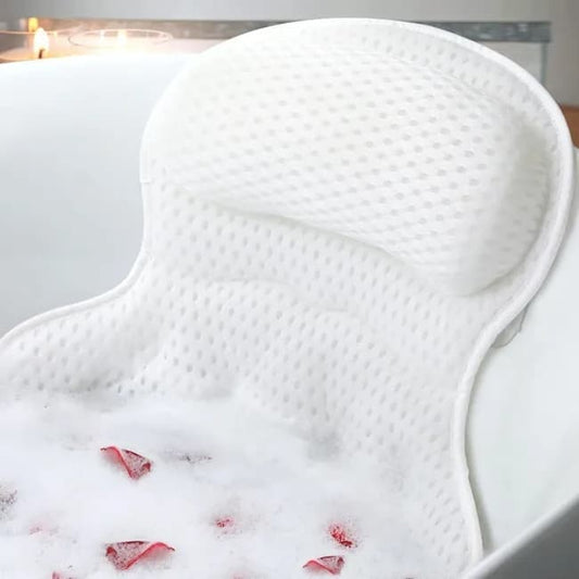 6 Suction Cups Bathtub Cushion with Ergonomic Neck and Back Support 4D Air Mesh, White V1188-MS-325-0226