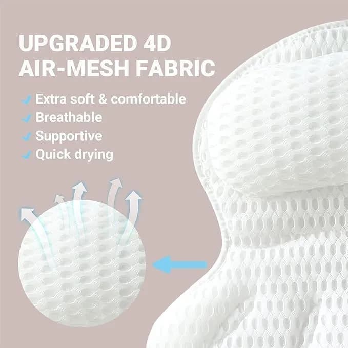 6 Suction Cups Bathtub Cushion with Ergonomic Neck and Back Support 4D Air Mesh, White V1188-MS-325-0226