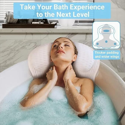 6 Suction Cups Bathtub Cushion with Ergonomic Neck and Back Support 4D Air Mesh, White V1188-MS-325-0226