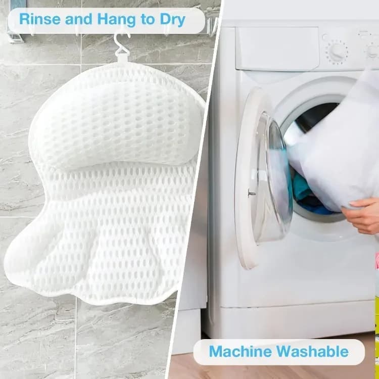 6 Suction Cups Bathtub Cushion with Ergonomic Neck and Back Support 4D Air Mesh, White V1188-MS-325-0226