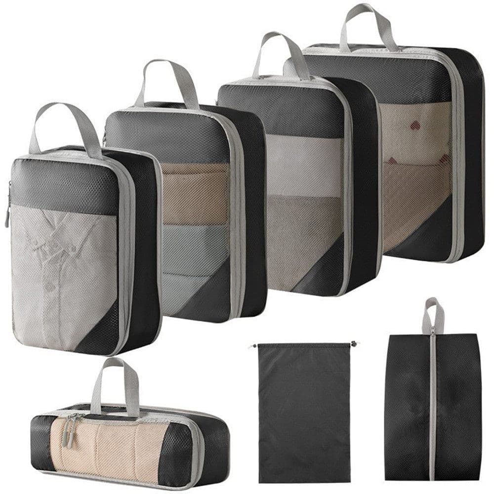7-Piece Compression Bags for Suitcase & Backpack, Black, Lightweight Travel Packing Organizers V1188-MS-325-0227