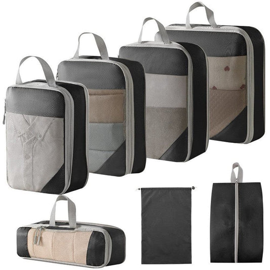 7-Piece Compression Bags for Suitcase & Backpack, Black, Lightweight Travel Packing Organizers V1188-MS-325-0227