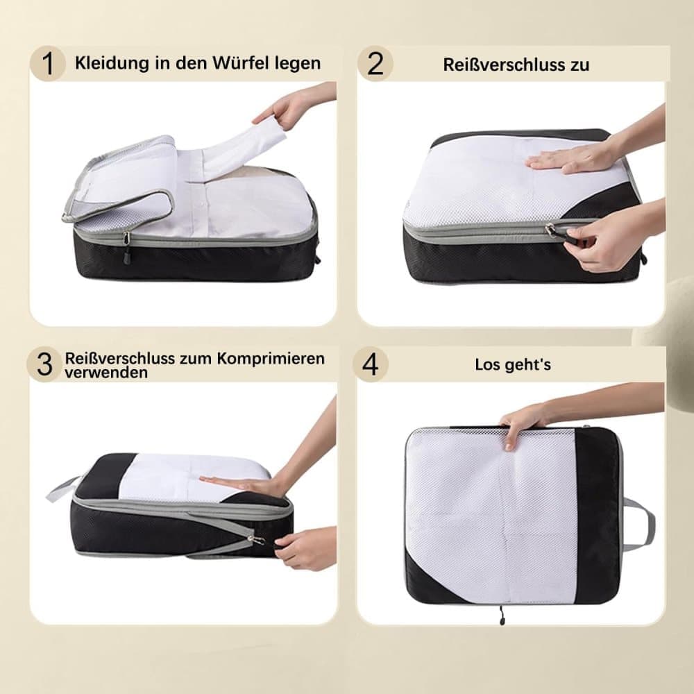 7-Piece Compression Bags for Suitcase & Backpack, Black, Lightweight Travel Packing Organizers V1188-MS-325-0227