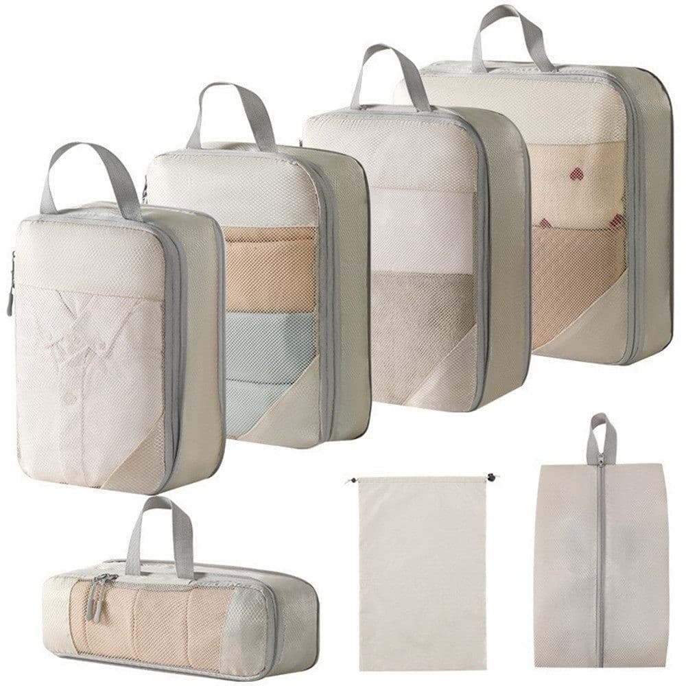7-Piece Lightweight Travel Compression Bags for Suitcase & Backpack, Beige V1188-MS-325-0228