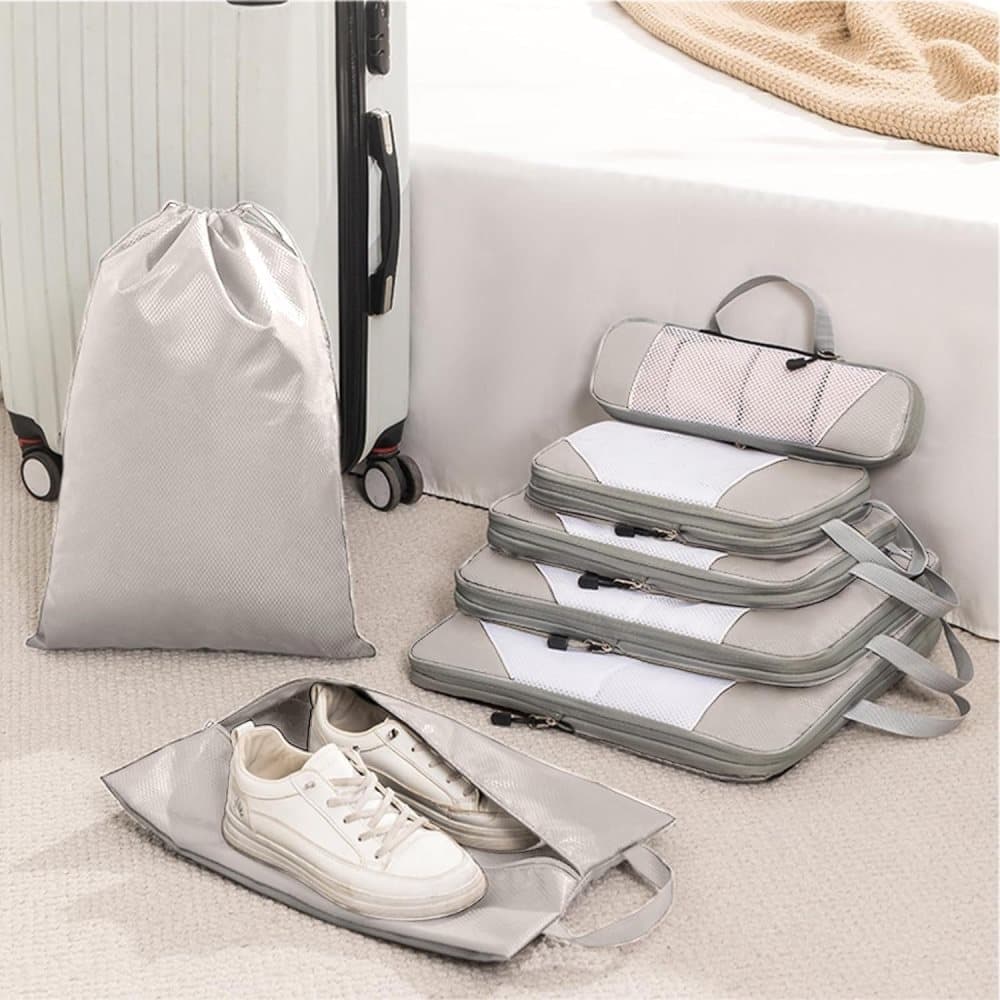 7-Piece Lightweight Travel Compression Bags for Suitcase & Backpack, Beige V1188-MS-325-0228