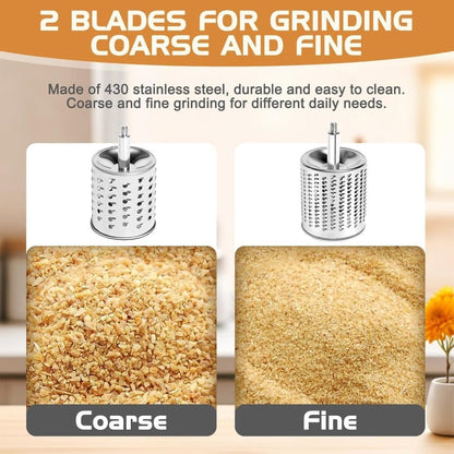 Manual nut grinder with 2 removable drum blades, cheese grater, peanut and almond grinder V1188-MS-325-0232
