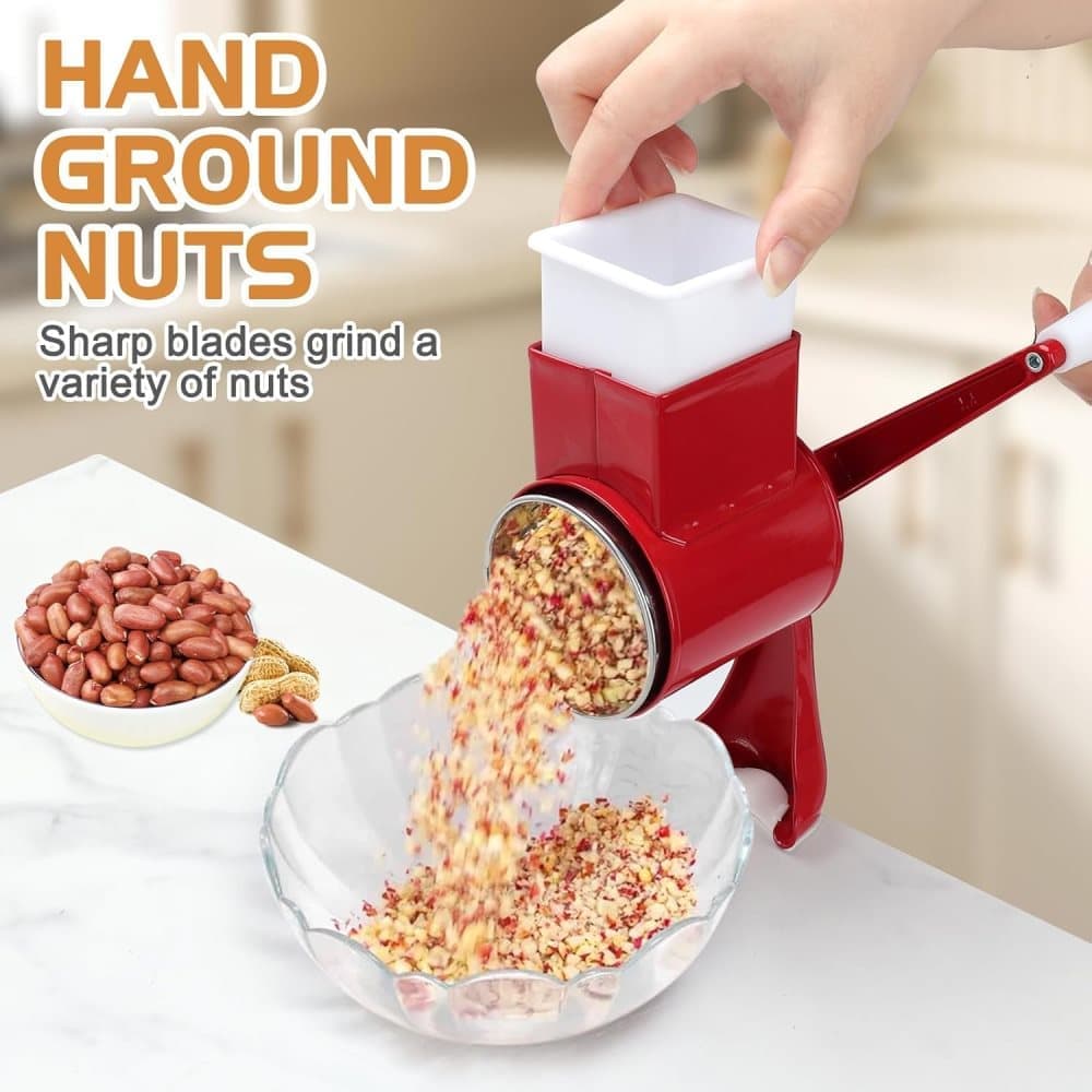 Manual nut grinder with 2 removable drum blades, cheese grater, peanut and almond grinder V1188-MS-325-0232