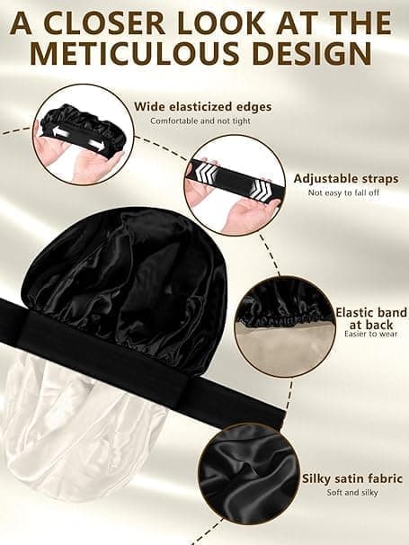 Silky Satin Sleeping Cap for Women and Girls, Double Layered Adjustable Hair Protection Cap, One Size V1188-MS-325-0236