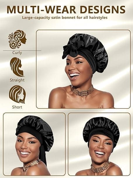 Silky Satin Sleeping Cap for Women and Girls, Double Layered Adjustable Hair Protection Cap, One Size V1188-MS-325-0236